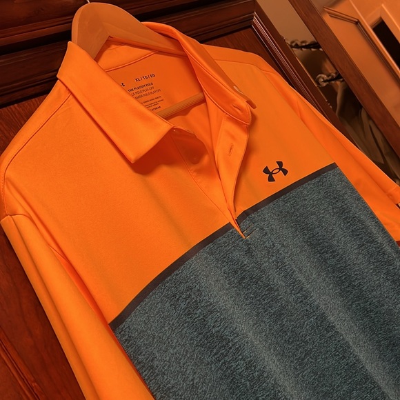 New without tags Under Armour Golf Activewear Rare Orange & Blue Stretch Polo! - Picture 4 of 8